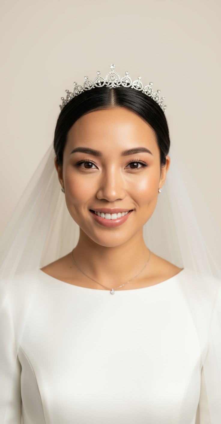 After Updo With Tiara And Veil